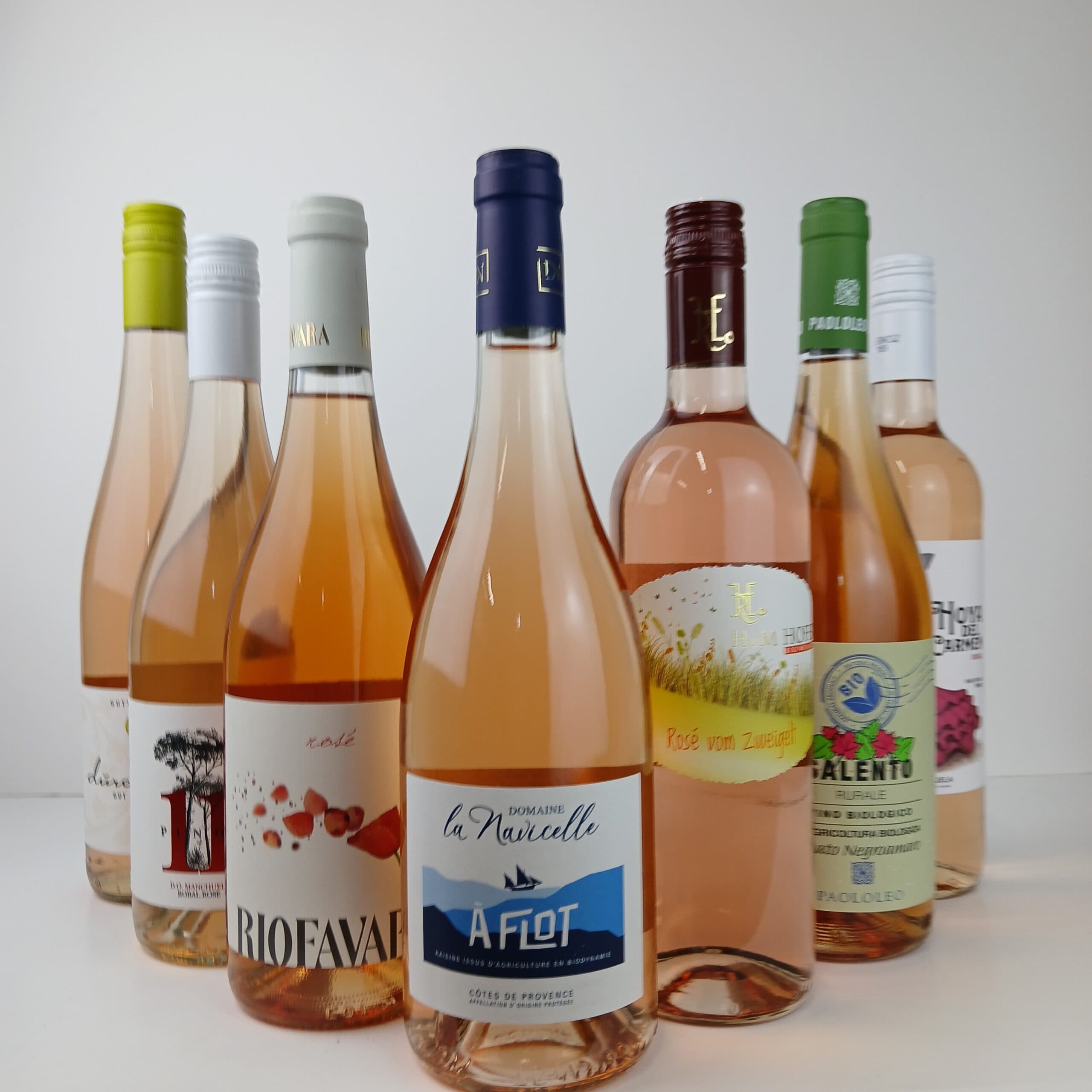 Rosé flytte-smagskasse - DK´s  vildeste tilbud, 7 Økologiske rosévine fra Italien, Frankrig, Ørstrig & Spanien. Version 2.